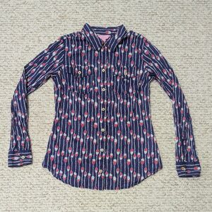 Lilly Pulitzer Womens Sz 4 Nautical Print Navy Blouse Preppy Resort Whimsical